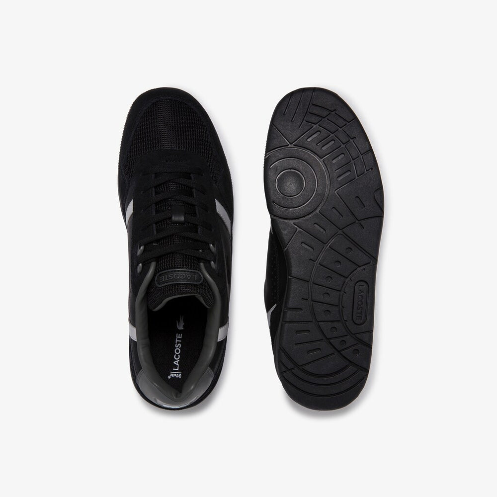 Mens   T-Clip Leather and Suede Sneakers | Lacoste Black / Grey • 237