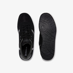 Mens   T-Clip Leather and Suede Sneakers | Lacoste Black / Grey • 237
