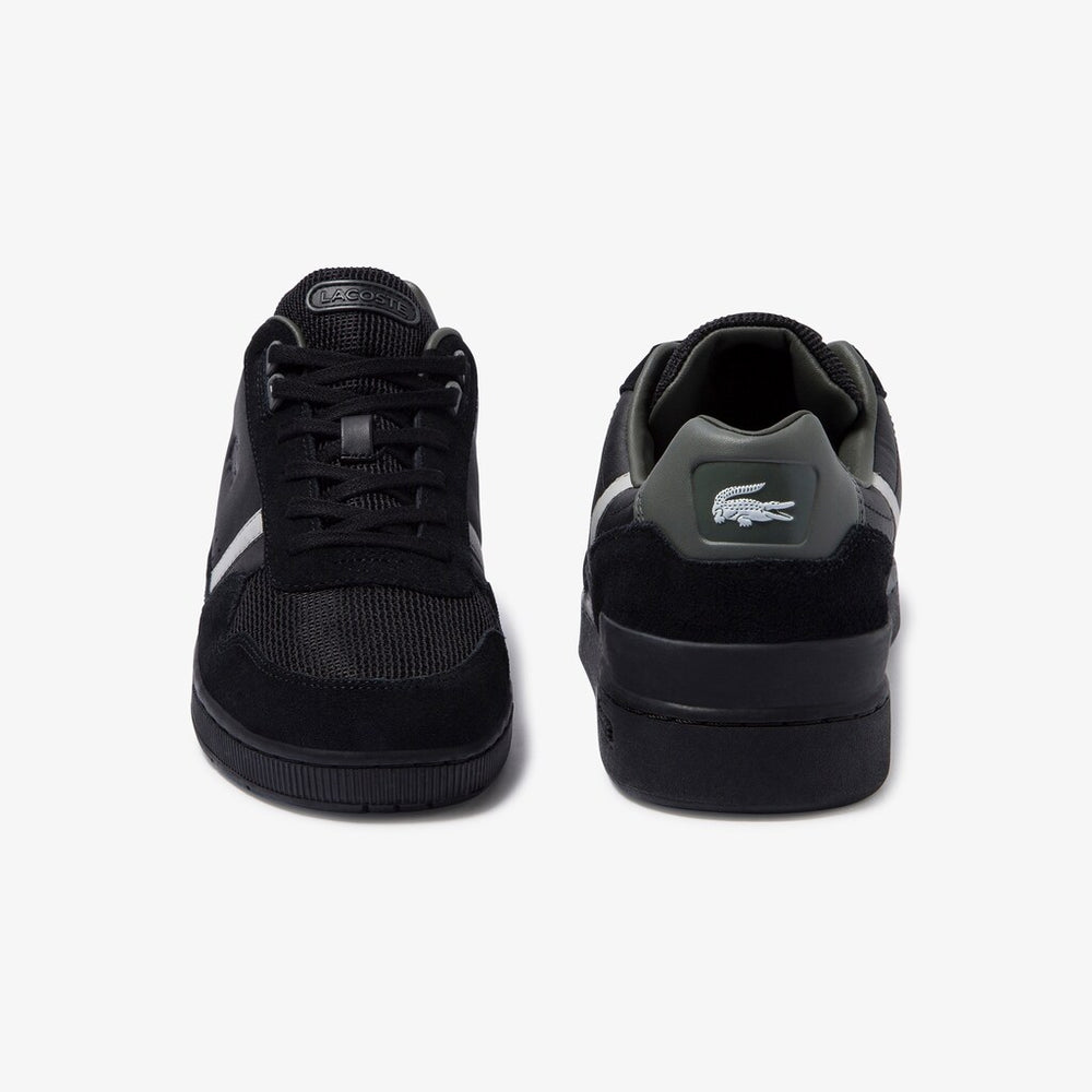 Mens   T-Clip Leather and Suede Sneakers | Lacoste Black / Grey • 237