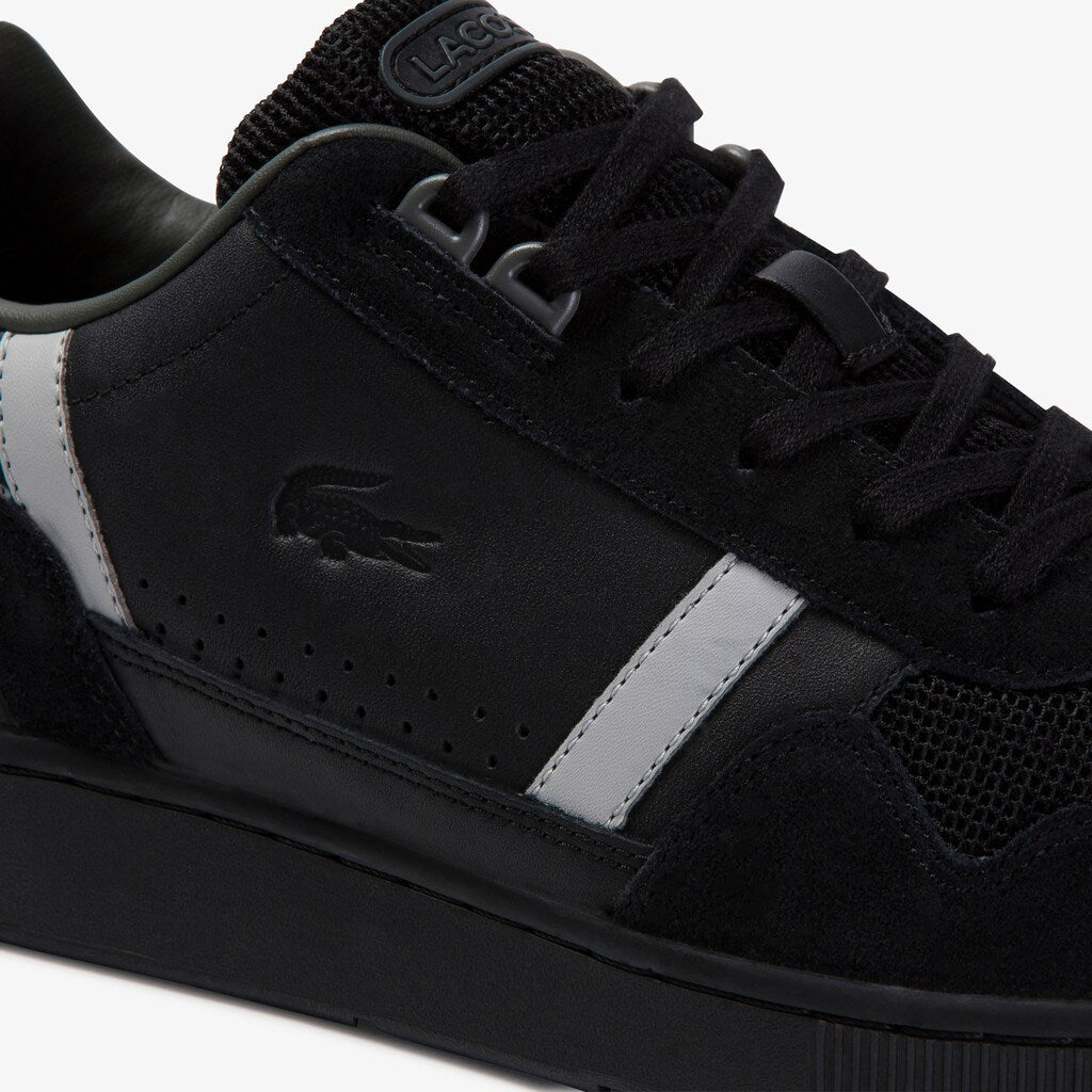 Mens   T-Clip Leather and Suede Sneakers | Lacoste Black / Grey • 237
