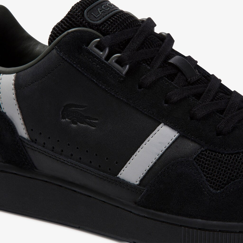 Mens   T-Clip Leather and Suede Sneakers | Lacoste Black / Grey • 237