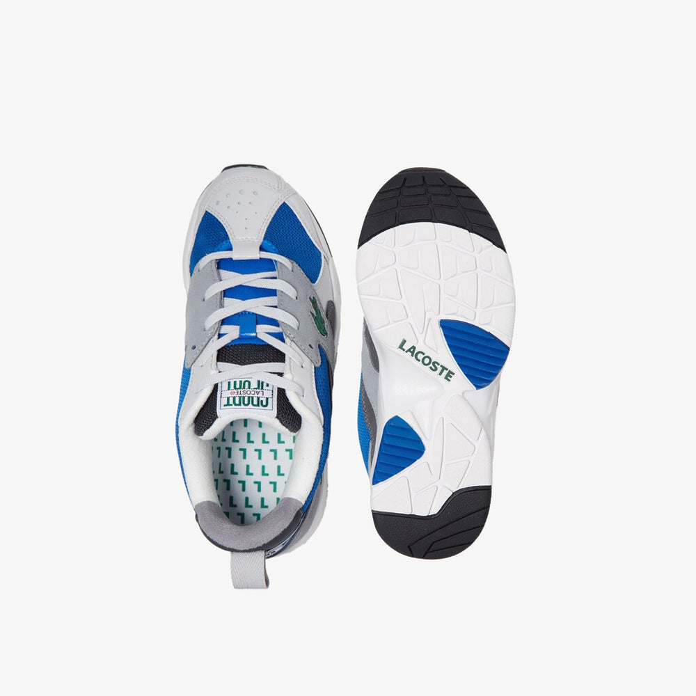 Mens   Storm 96 Textile and Suede Sneakers | Lacoste Gry/Blu • 25T