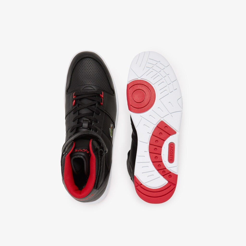 Mens   Tramline Mid Leather Sneakers | Lacoste Black/Red • 1B5