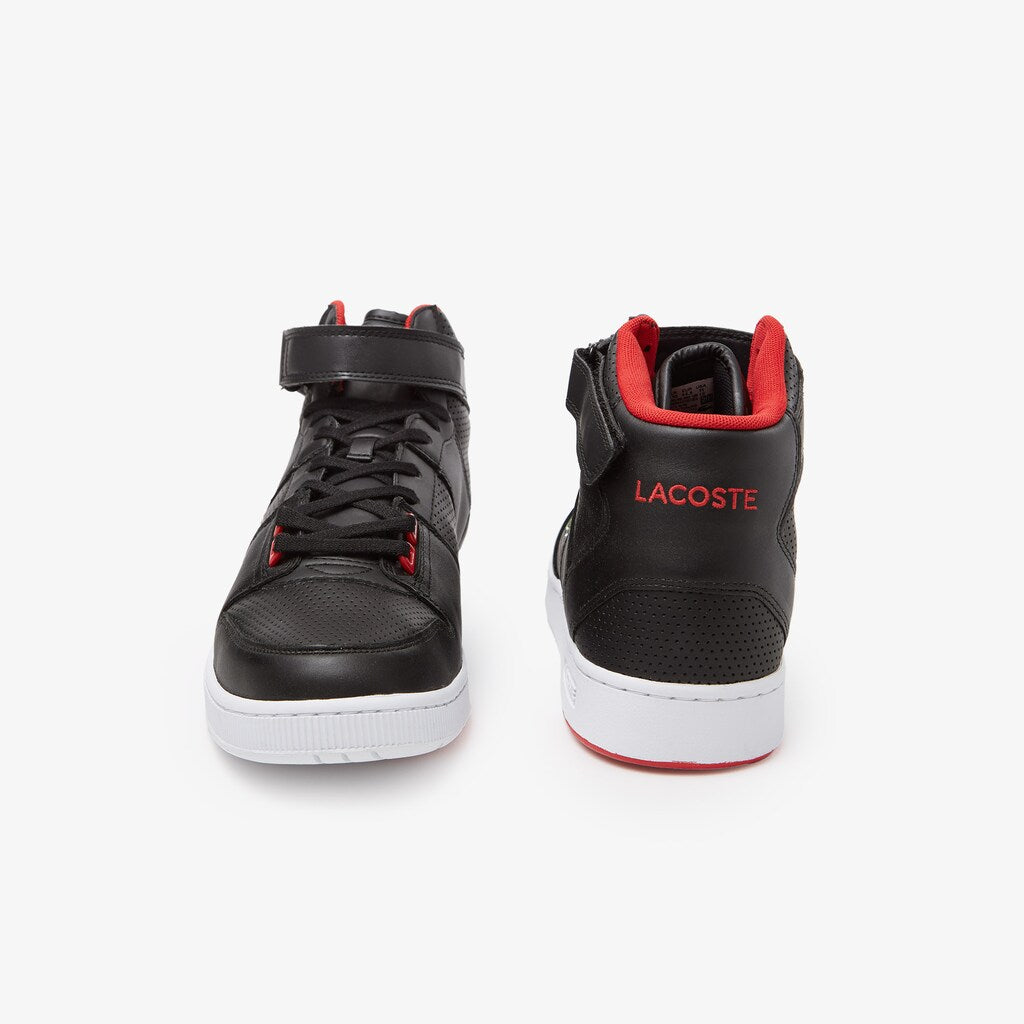 Mens   Tramline Mid Leather Sneakers | Lacoste Black/Red • 1B5