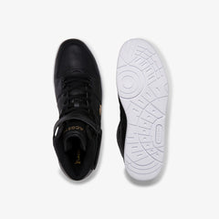 Mens   Tramline Mid Perforated Leather Sneakers | Lacoste Black/White • 312
