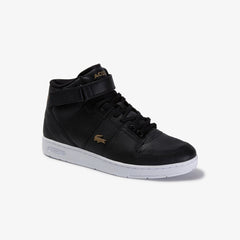 Mens   Tramline Mid Perforated Leather Sneakers | Lacoste Black/White • 312