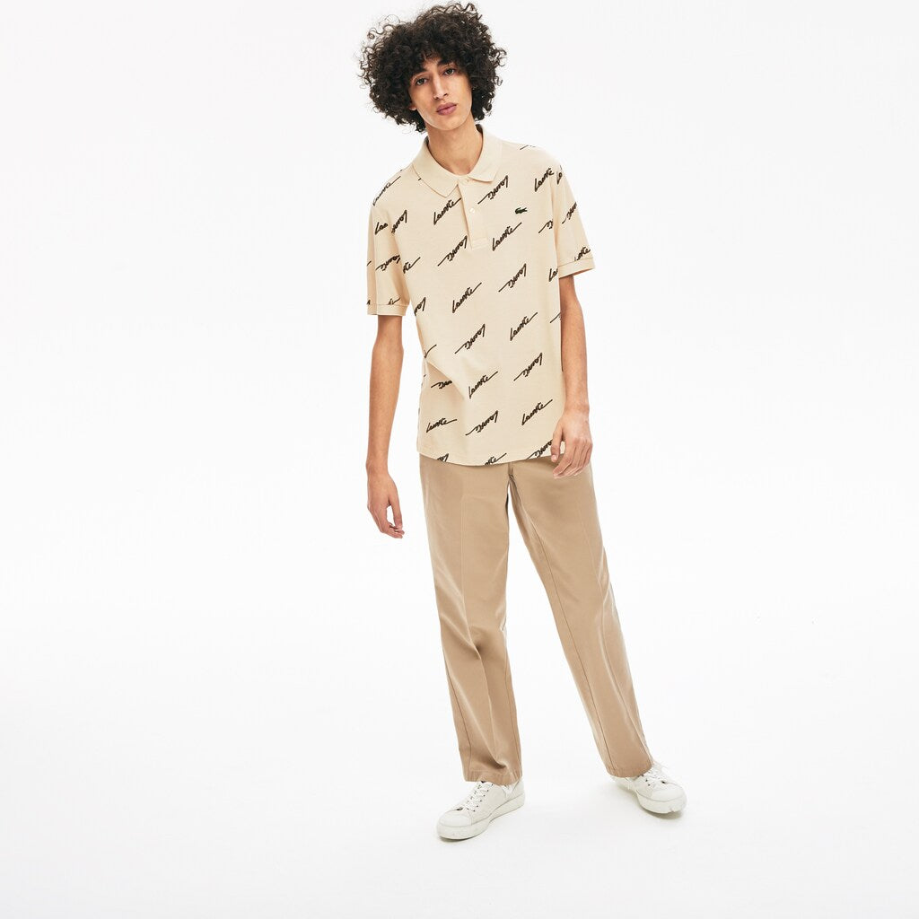 Mens   LIVE Standard Fit Print Cotton Piqué Polo Shirt | Lacoste Beige • Wgu