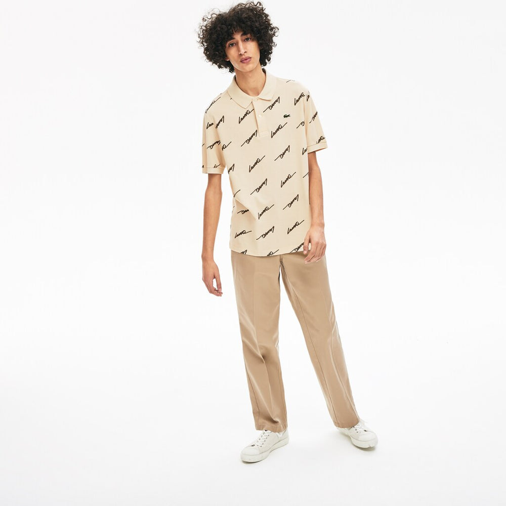 Mens   LIVE Standard Fit Print Cotton Piqué Polo Shirt | Lacoste Beige • Wgu