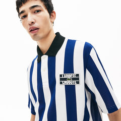 Mens   LIVE Loose Fit Striped Cotton Piqué Polo Shirt | Lacoste White / Navy Blue / Black • Wh5