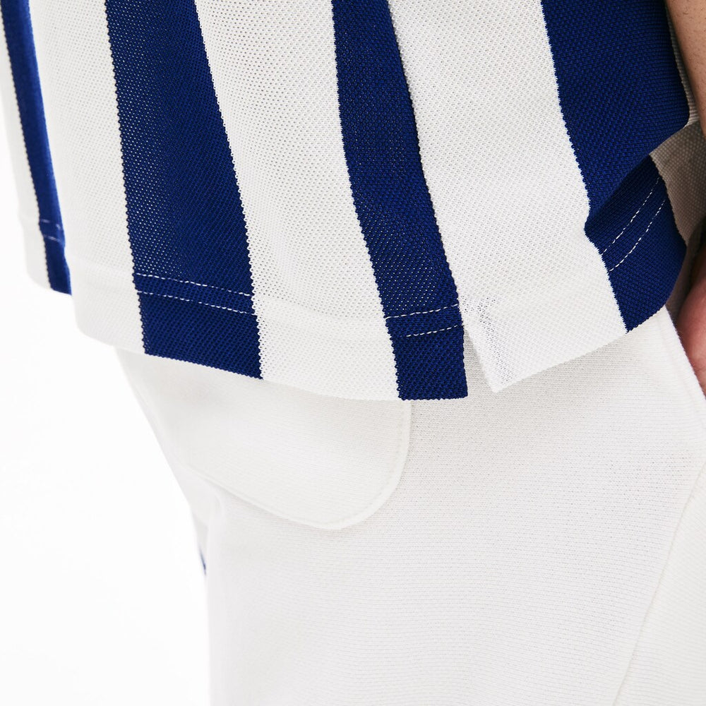 Mens   LIVE Loose Fit Striped Cotton Piqué Polo Shirt | Lacoste White / Navy Blue / Black • Wh5