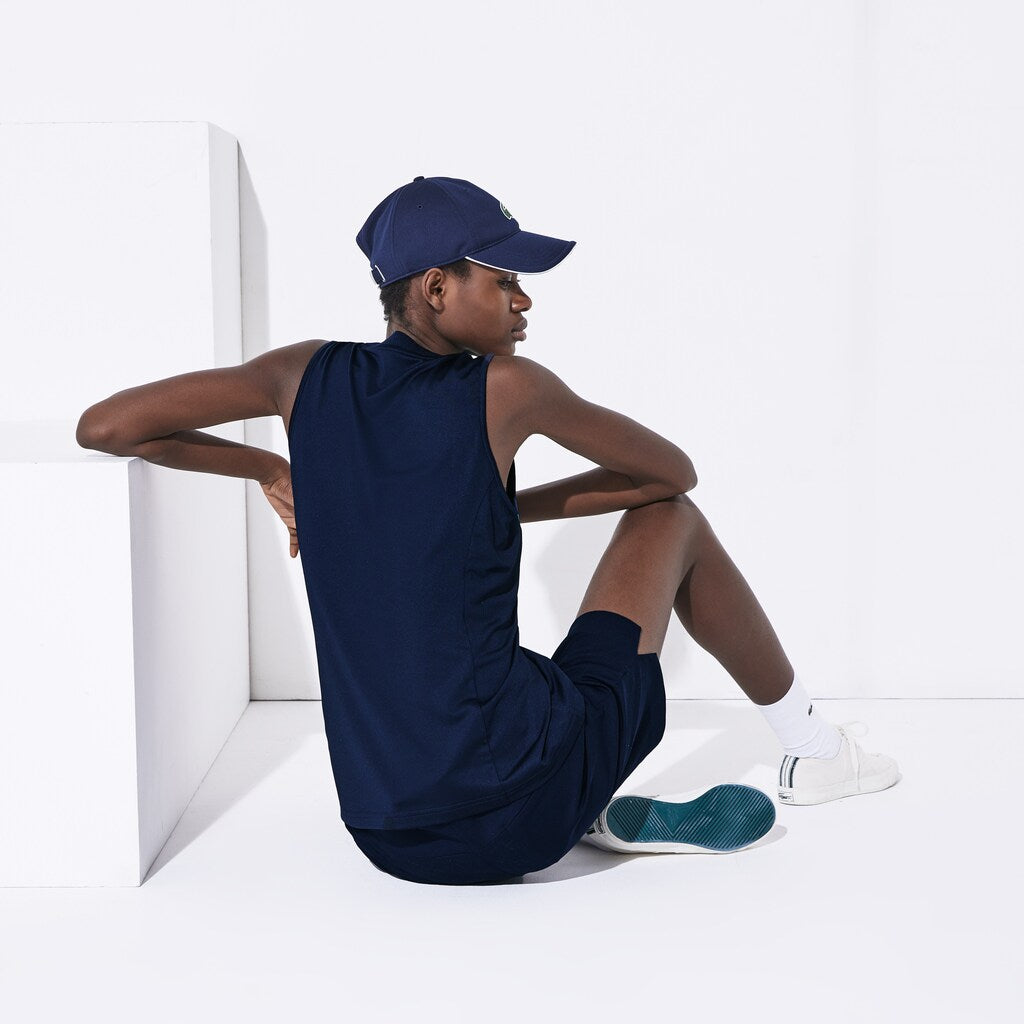 Womens Wo  SPORT Ultra Dry Geometric Print Performance Polo | Lacoste Navy Blue / Turquoise / Blue / White • Xsp