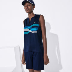 Womens Wo  SPORT Ultra Dry Geometric Print Performance Polo | Lacoste Navy Blue / Turquoise / Blue / White • Xsp
