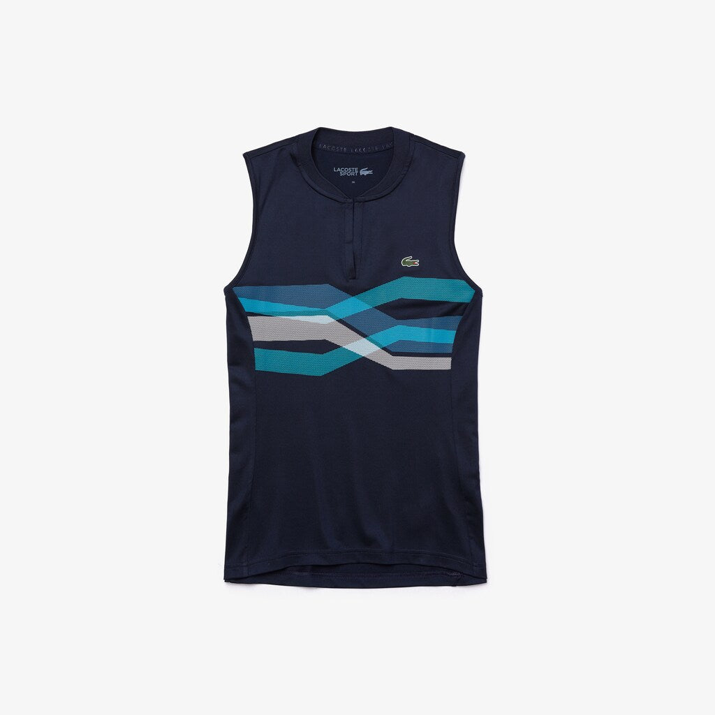 Womens Wo  SPORT Ultra Dry Geometric Print Performance Polo | Lacoste Navy Blue / Turquoise / Blue / White • Xsp