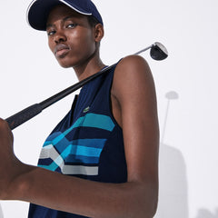 Womens Wo  SPORT Ultra Dry Geometric Print Performance Polo | Lacoste Navy Blue / Turquoise / Blue / White • Xsp