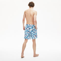 Mens   Print Light Quick-Dry Long Swim Shorts | Lacoste Blue / Light Pink / White • Ruf