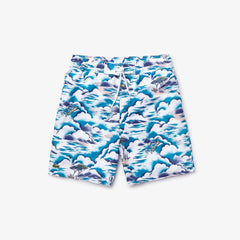 Mens   Print Light Quick-Dry Long Swim Shorts | Lacoste Blue / Light Pink / White • Ruf