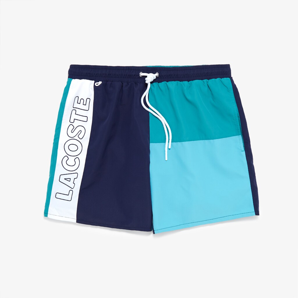 Mens   Colorblocked Light Quick-Dry Swim Shorts | Lacoste Navy Blue / Green / Turquoise / White • Ud0