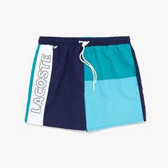 Mens   Colorblocked Light Quick-Dry Swim Shorts | Lacoste Navy Blue / Green / Turquoise / White • Ud0