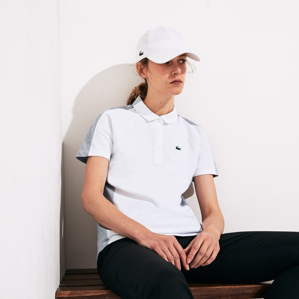 Womens Wo  SPORT Two-Tone Stretch Cotton Piqué Golf Polo Shirt | Lacoste White / Grey Chine • G8K