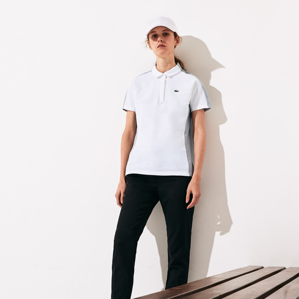 Womens Wo  SPORT Two-Tone Stretch Cotton Piqué Golf Polo Shirt | Lacoste White / Grey Chine • G8K