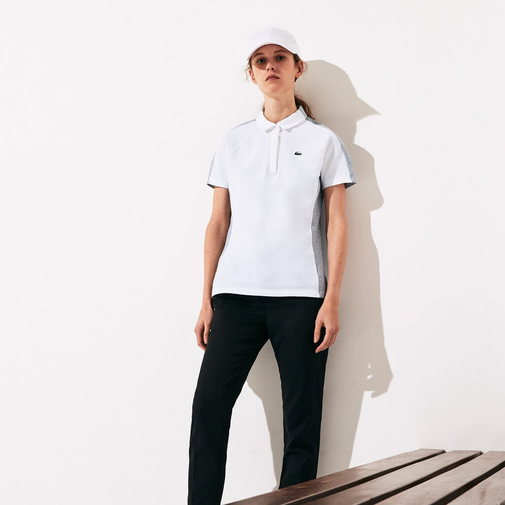 Womens Wo  SPORT Two-Tone Stretch Cotton Piqué Golf Polo Shirt | Lacoste White / Grey Chine • G8K