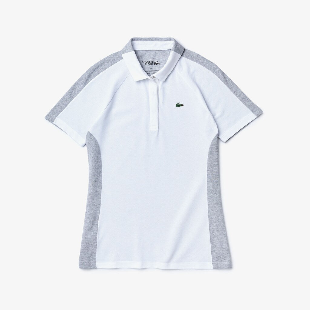 Womens Wo  SPORT Two-Tone Stretch Cotton Piqué Golf Polo Shirt | Lacoste White / Grey Chine • G8K