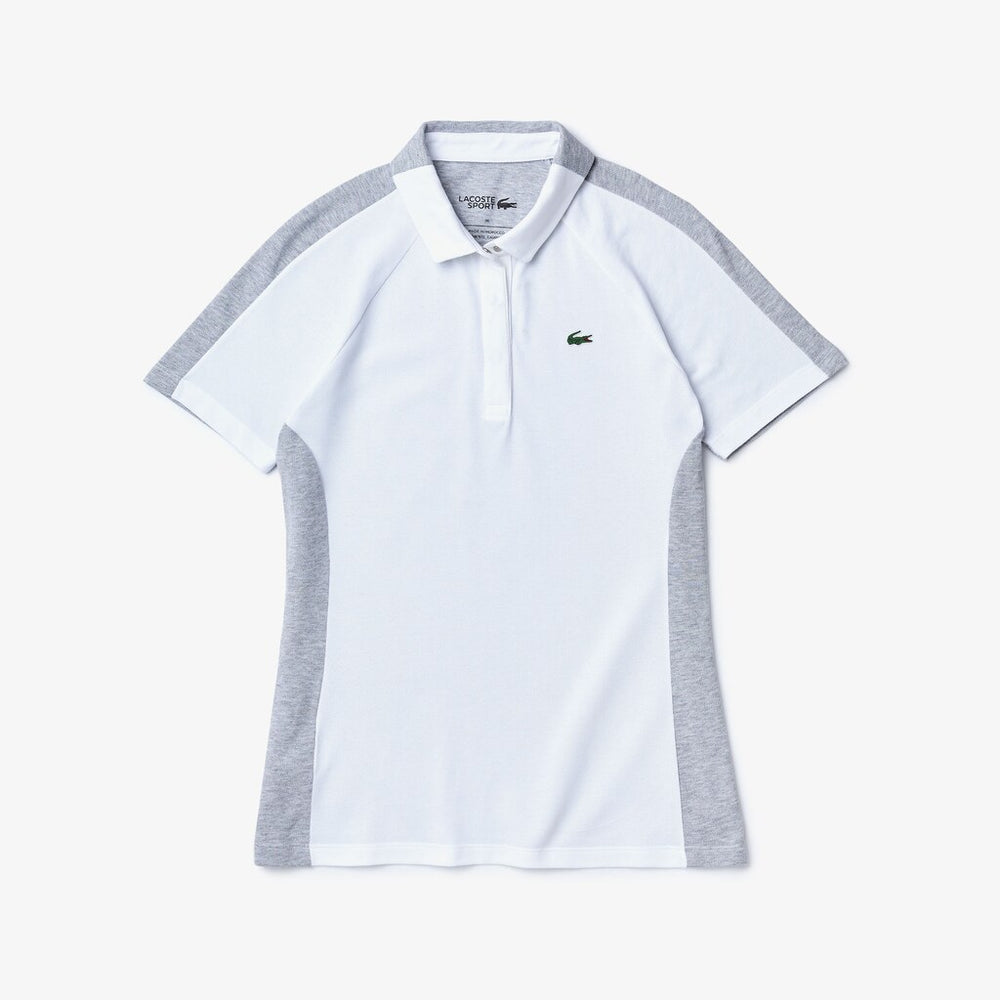 Womens Wo  SPORT Two-Tone Stretch Cotton Piqué Golf Polo Shirt | Lacoste White / Grey Chine • G8K