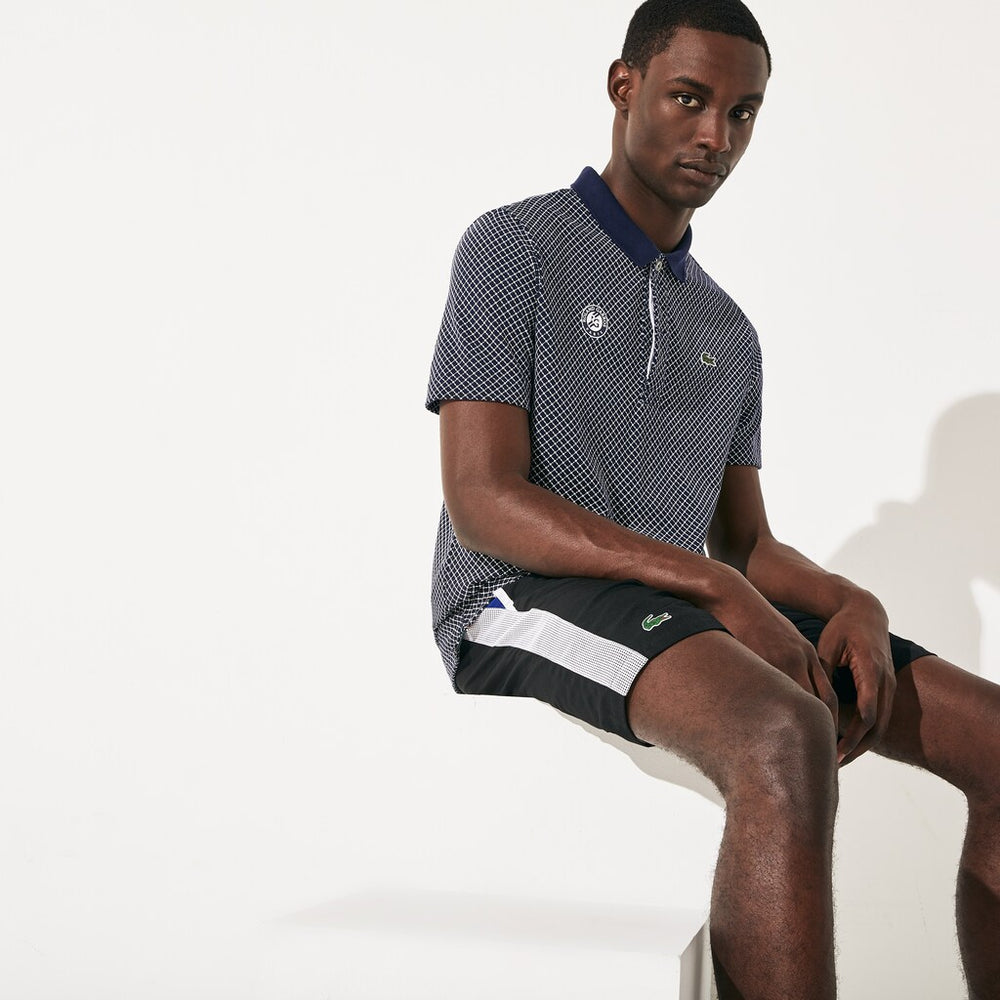 Mens   SPORT Roland Garros Print Cotton Polo Shirt | Lacoste Navy Blue / White / Green • Mn3