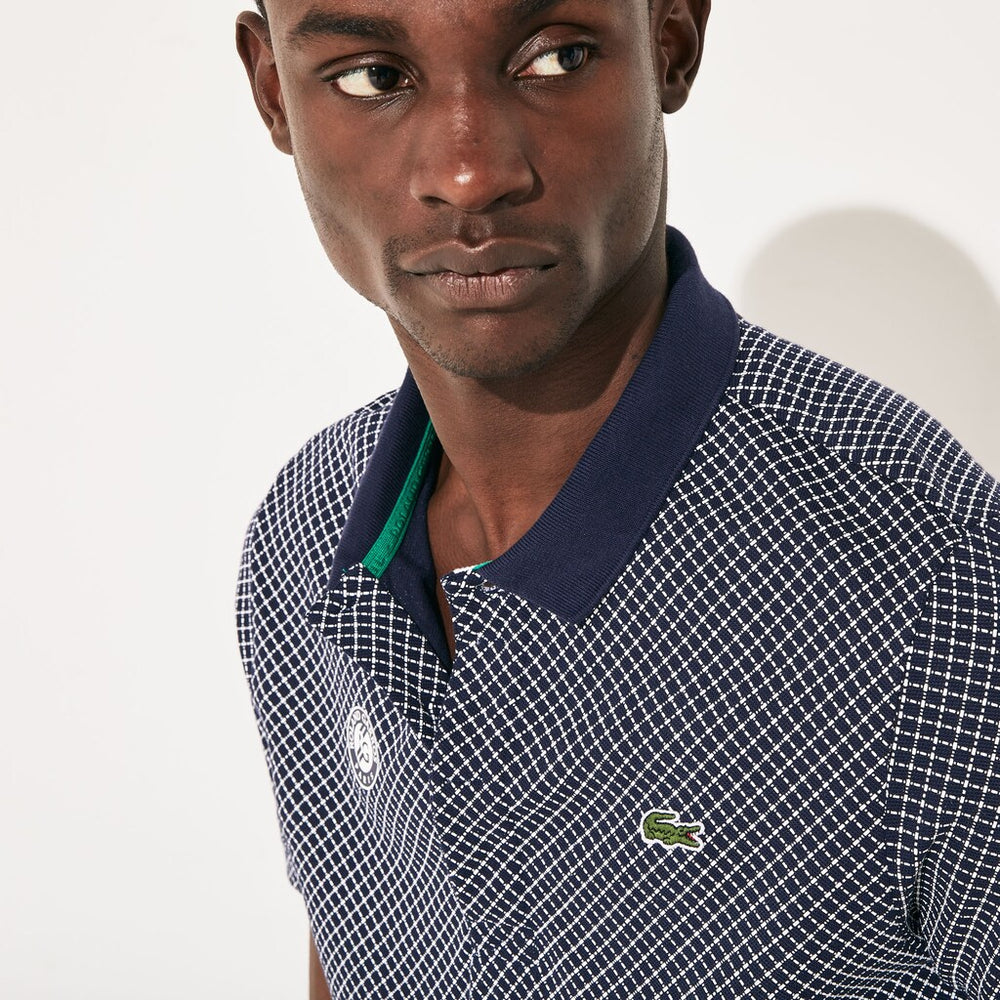Mens   SPORT Roland Garros Print Cotton Polo Shirt | Lacoste Navy Blue / White / Green • Mn3