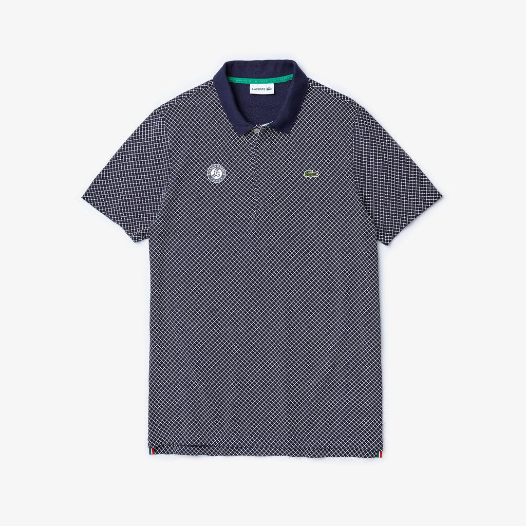 Mens   SPORT Roland Garros Print Cotton Polo Shirt | Lacoste Navy Blue / White / Green • Mn3