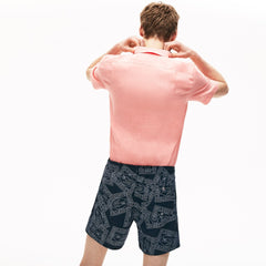 Mens   Postcard Print Quick-Dry Swim Trunks | Lacoste Navy Blue / White • X31