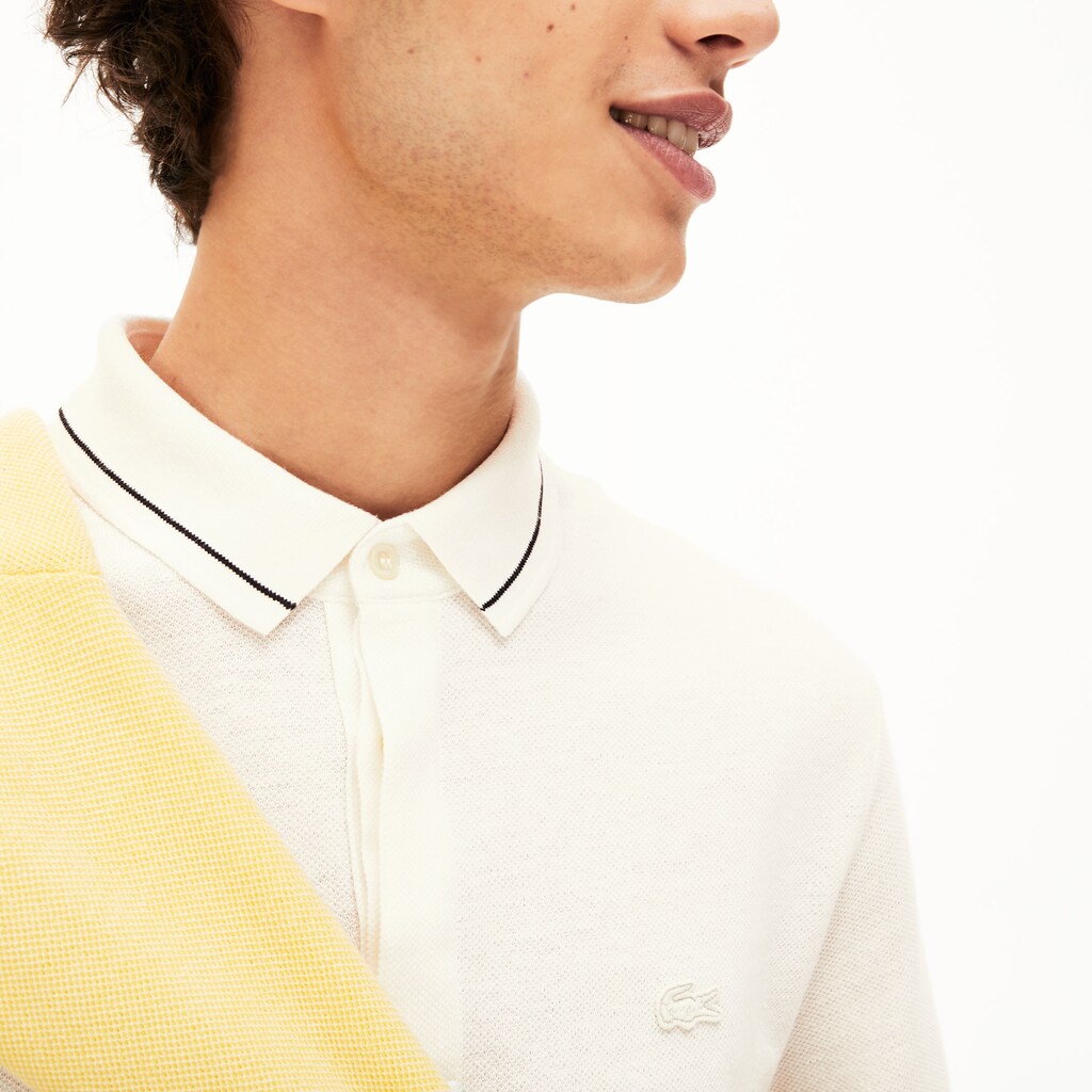 Mens   Regular Fit Linen-Blend Polo Shirt | Lacoste White / Black • 8Lp