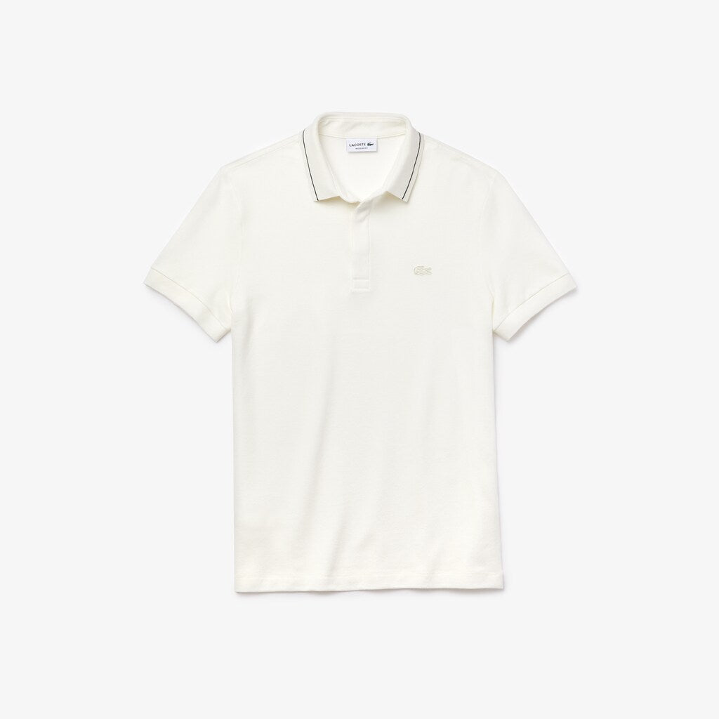 Mens   Regular Fit Linen-Blend Polo Shirt | Lacoste White / Black • 8Lp