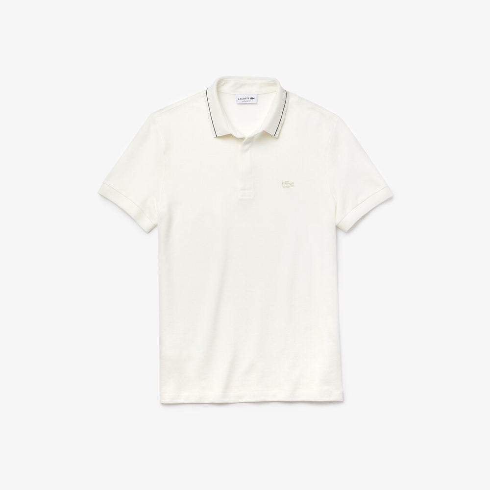 Mens   Regular Fit Linen-Blend Polo Shirt | Lacoste White / Black • 8Lp