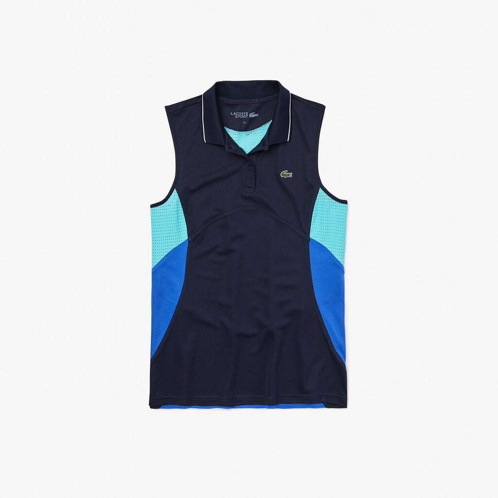 Womens Wo  SPORT Breathable Piqué Tennis Polo | Lacoste Navy Blue / Blue / Turquoise / White • Pe8