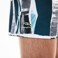 Mens   LIVE Graphic Print Lightweight Swimming Trunks | Lacoste White / Blue / White • M3L