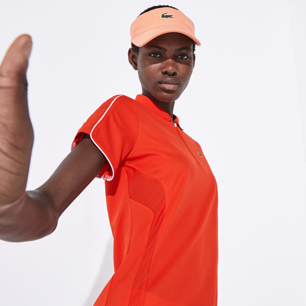 Womens Wo  SPORT Breathable Zip-Up Polo Shirt | Lacoste Red / White • 4L8