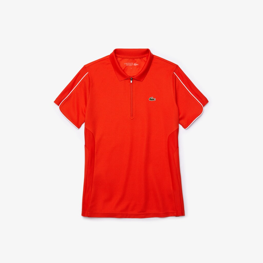 Womens Wo  SPORT Breathable Zip-Up Polo Shirt | Lacoste Red / White • 4L8