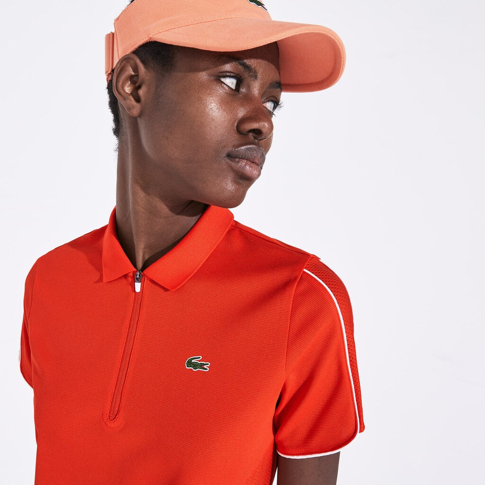 Womens Wo  SPORT Breathable Zip-Up Polo Shirt | Lacoste Red / White • 4L8