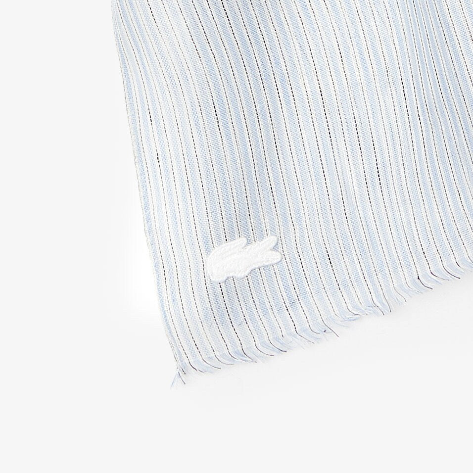 Mens Wo  Pinstriped Cotton-Linen Scarf | Lacoste Light Blue / White / Navy Blue • U14