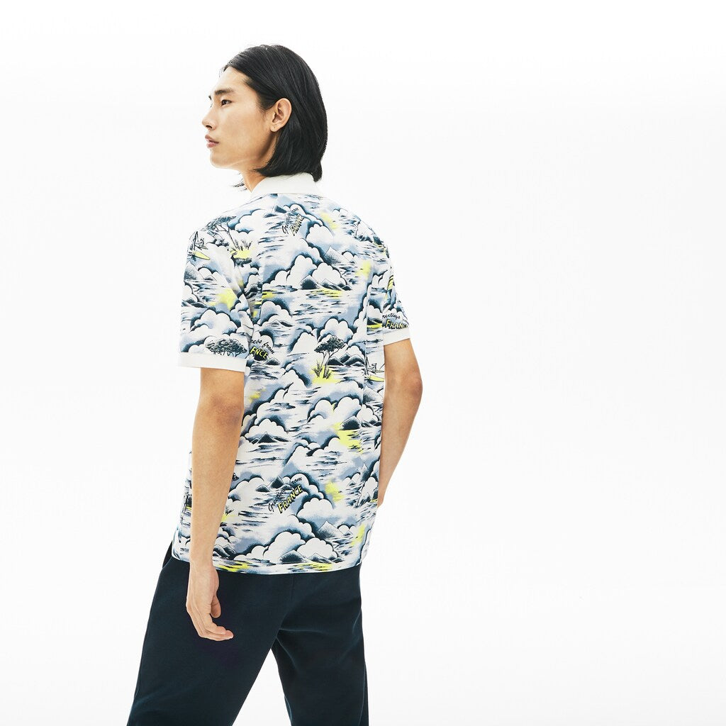 Mens   Print Cotton Piqué Classic Fit Polo Shirt | Lacoste Purple / Yellow / White • Ksc