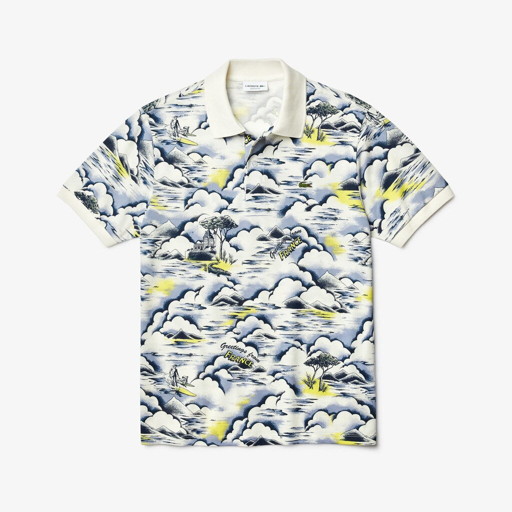 Mens   Print Cotton Piqué Classic Fit Polo Shirt | Lacoste Purple / Yellow / White • Ksc