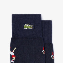 Mens Unisex LIVE Tennis Player Pattern Socks | Lacoste Navy Blue / White • Qrn