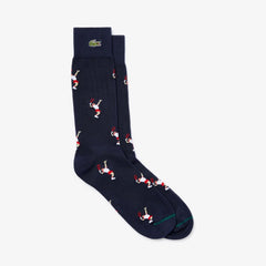 Mens Unisex LIVE Tennis Player Pattern Socks | Lacoste Navy Blue / White • Qrn