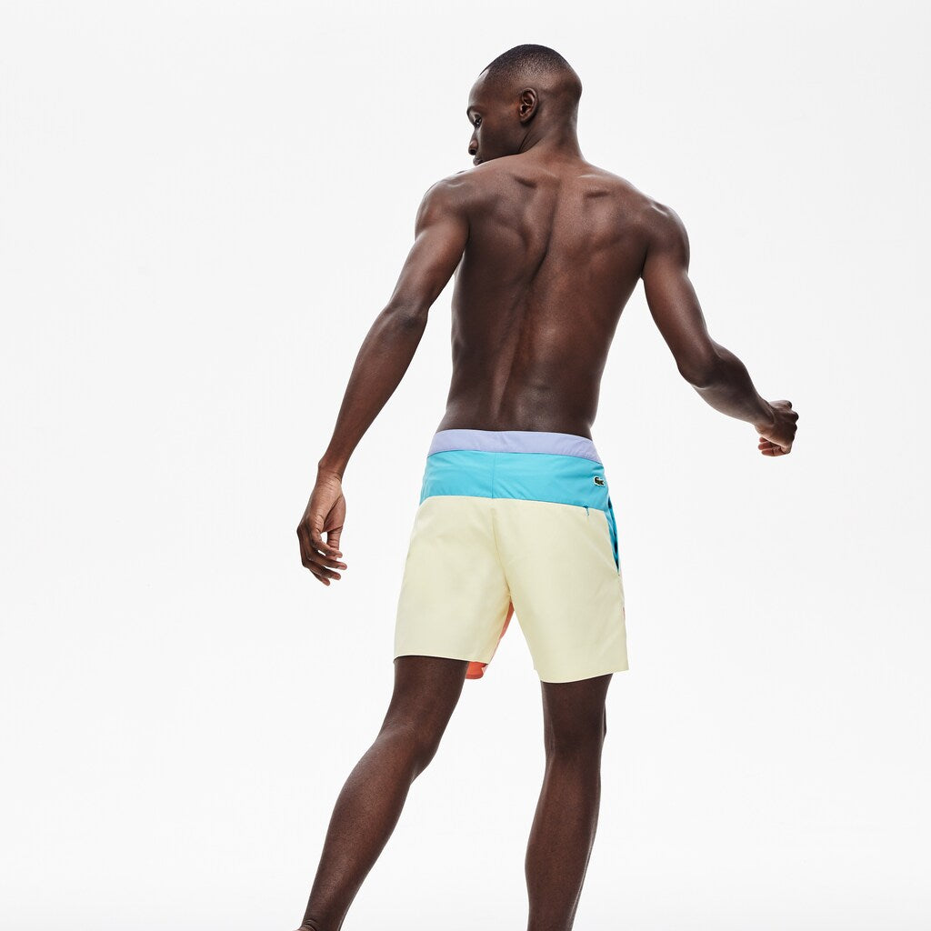 Mens   Striped Colorblock Quick-Dry Swim Shorts | Lacoste Purple / Yellow / Pink / Turquoise • Tcb
