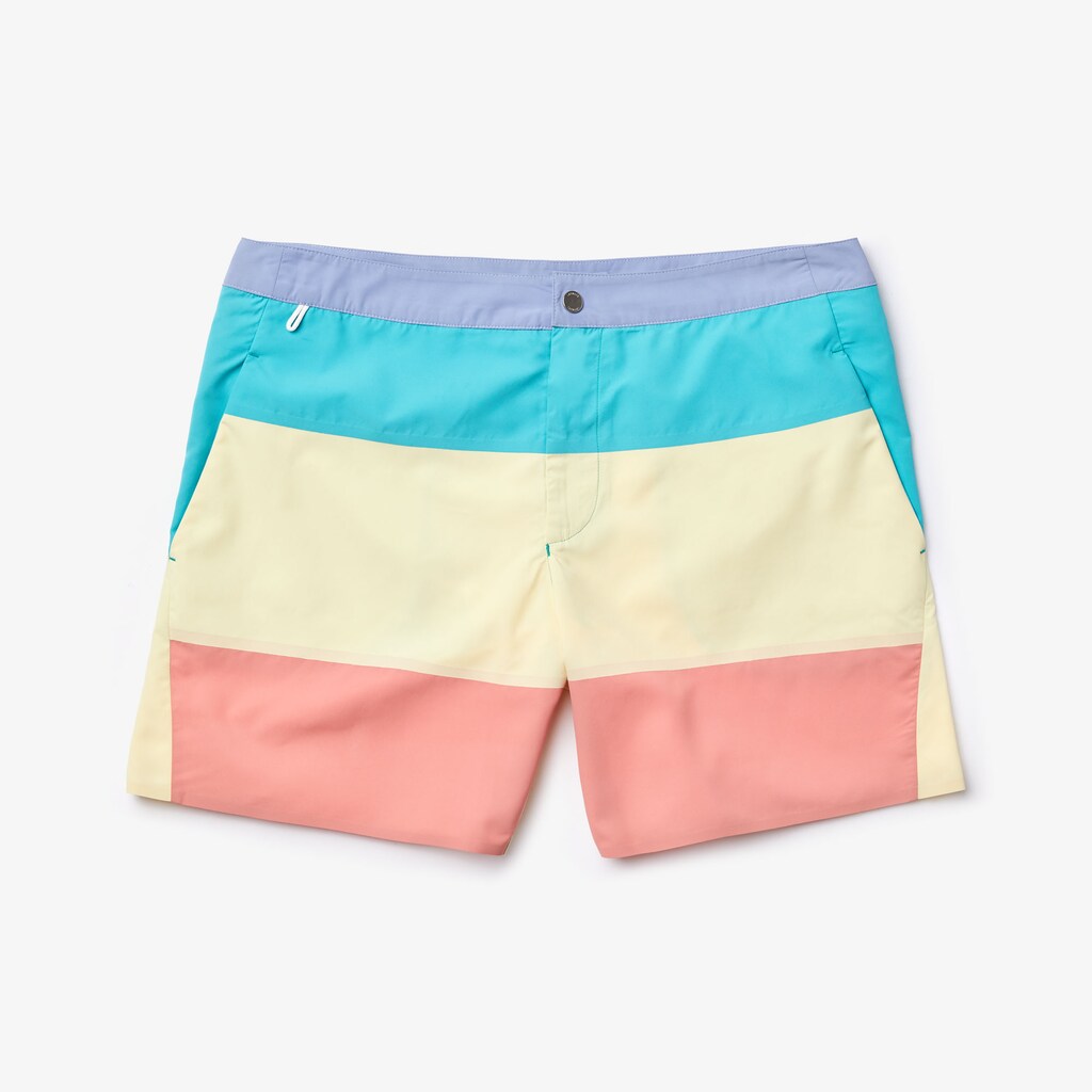 Mens   Striped Colorblock Quick-Dry Swim Shorts | Lacoste Purple / Yellow / Pink / Turquoise • Tcb