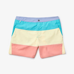 Mens   Striped Colorblock Quick-Dry Swim Shorts | Lacoste Purple / Yellow / Pink / Turquoise • Tcb