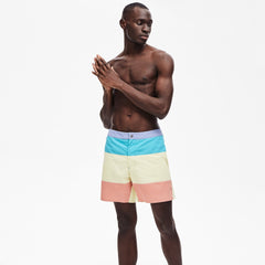Mens   Striped Colorblock Quick-Dry Swim Shorts | Lacoste Purple / Yellow / Pink / Turquoise • Tcb