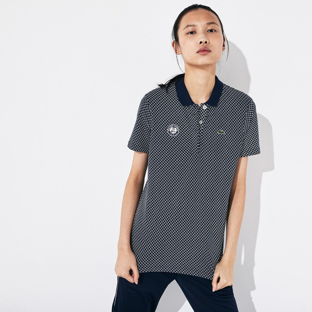 Womens Wo  SPORT Roland Garros Printed Cotton Polo Shirt | Lacoste Navy Blue / White / Green • Mn3