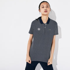 Womens Wo  SPORT Roland Garros Printed Cotton Polo Shirt | Lacoste Navy Blue / White / Green • Mn3